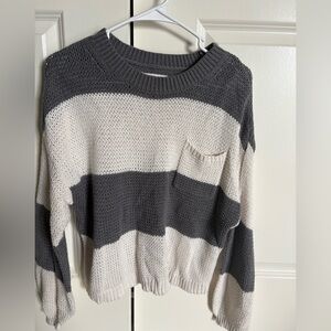 Striped Gray and Cream Knit Sweater